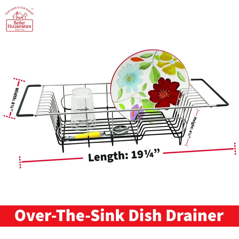 Better Houseware Over Sink Dish Drying Rack Space-Saving Dish Rack for Kitchen Counter Stainless Steel 19.25 x 8.25 x 4.5 - Image 3